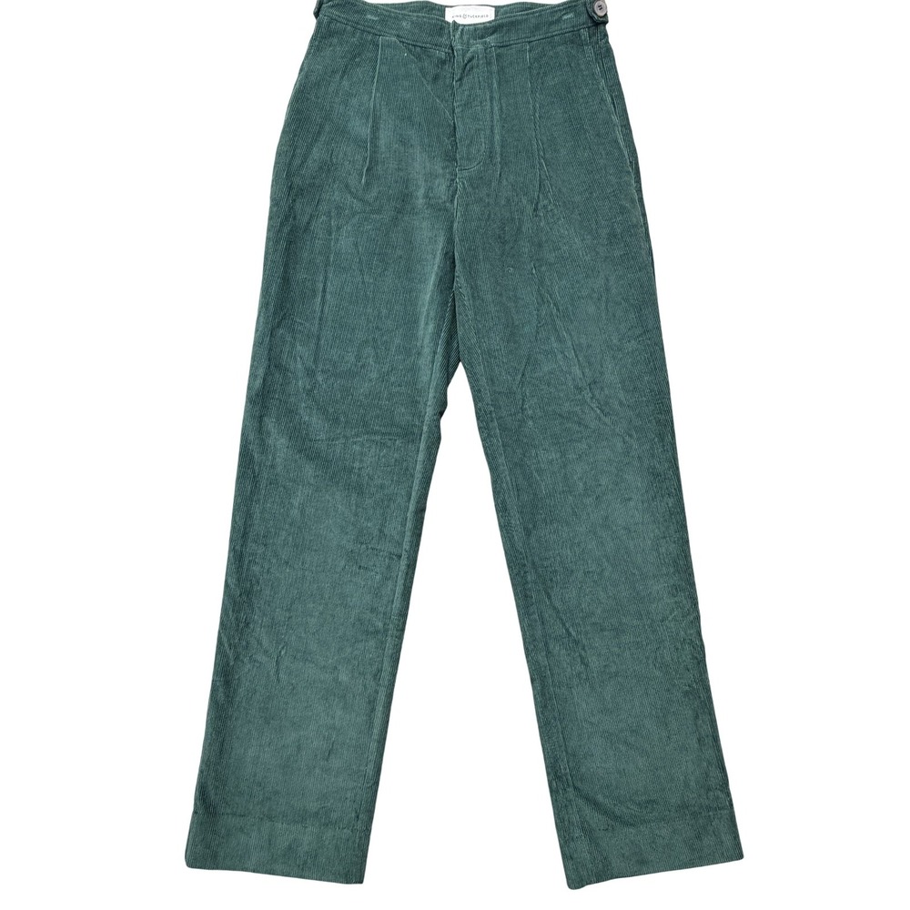 King & Tuckfield Pants Mens 30x28 Green Corduroy Pleated Dress Straight Leg